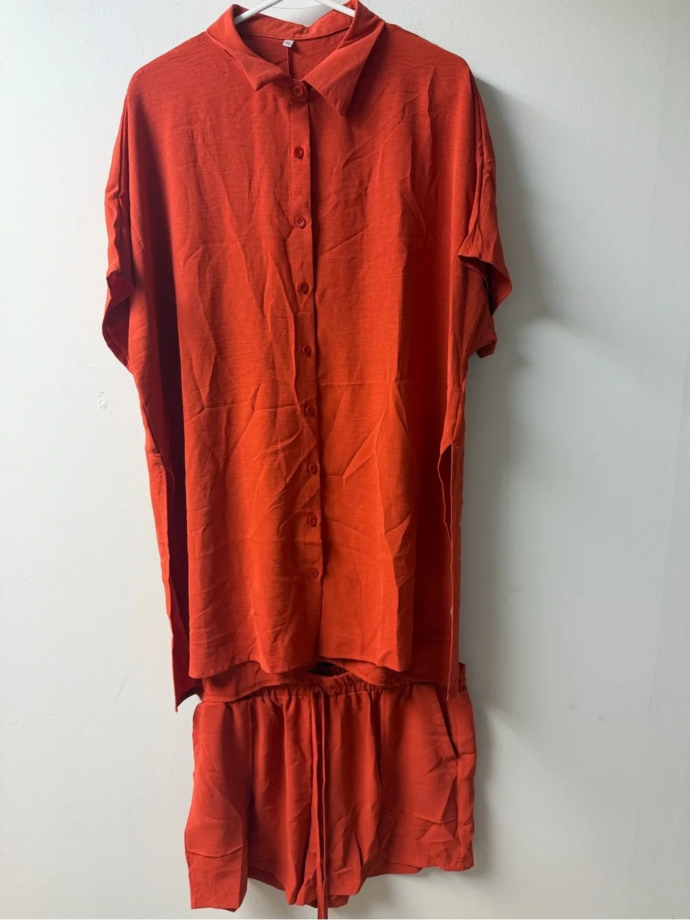 Women's Relaxed Button-Up Short Sleeve Tee & Shorts Set - Rust